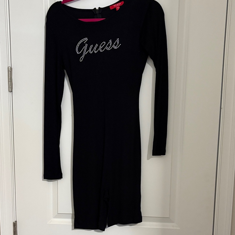 GUESS Black Long-Sleeve Logo Bodycon romper